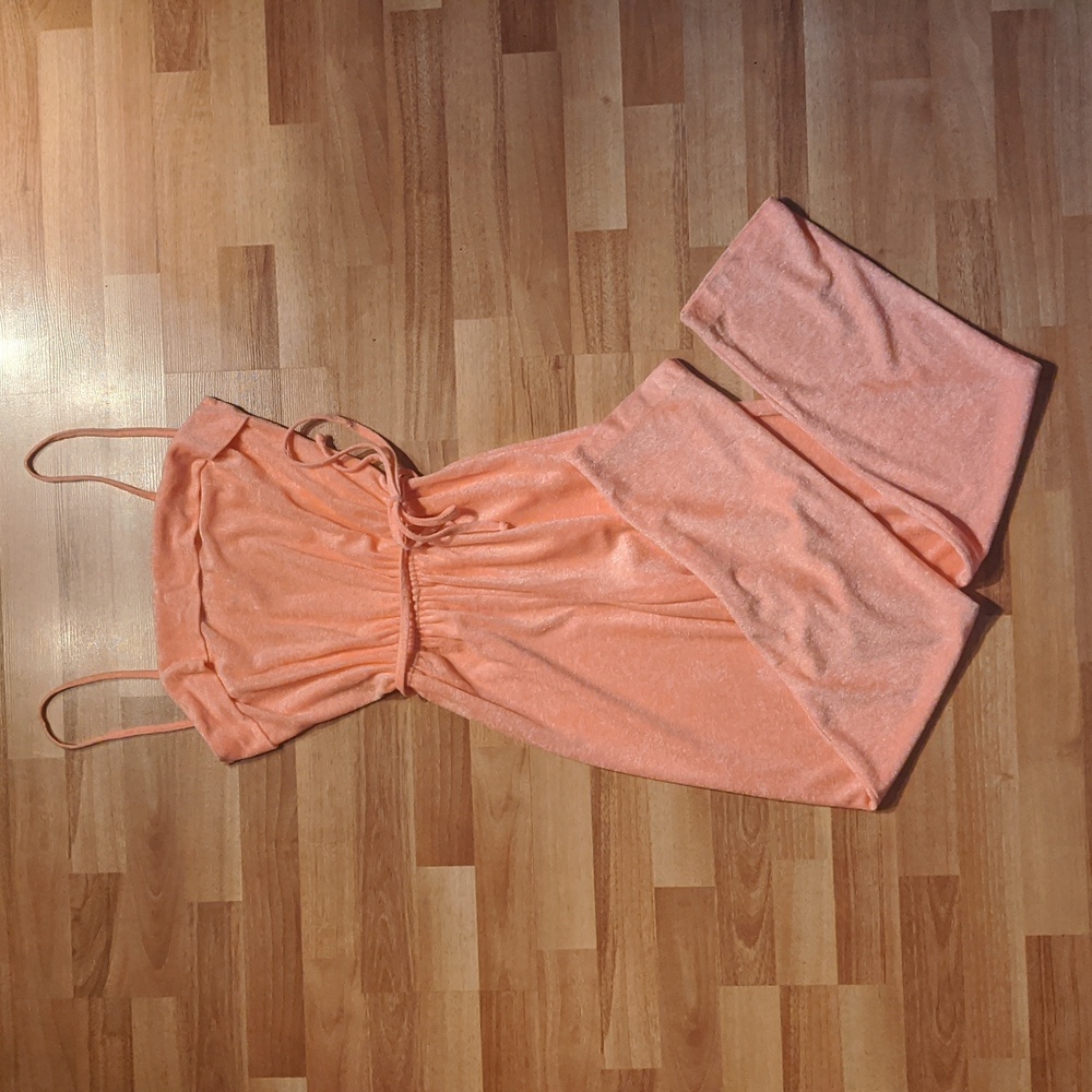 Vintage fuzzy peach spaghetti strap pantsuit jumper playsuit by VanEssa